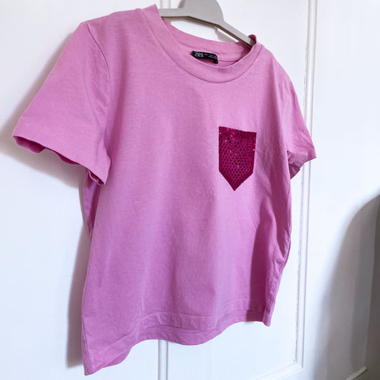 Size S, Zara | Sparkle pocket T-shirt | Ready to ship