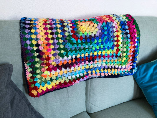Rainbow granny square blanket