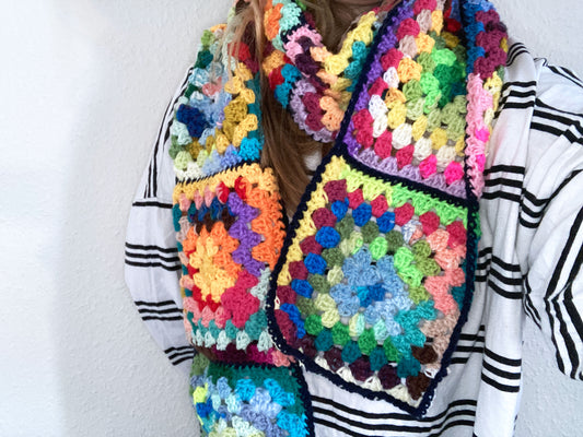 Rainbow granny square scarf