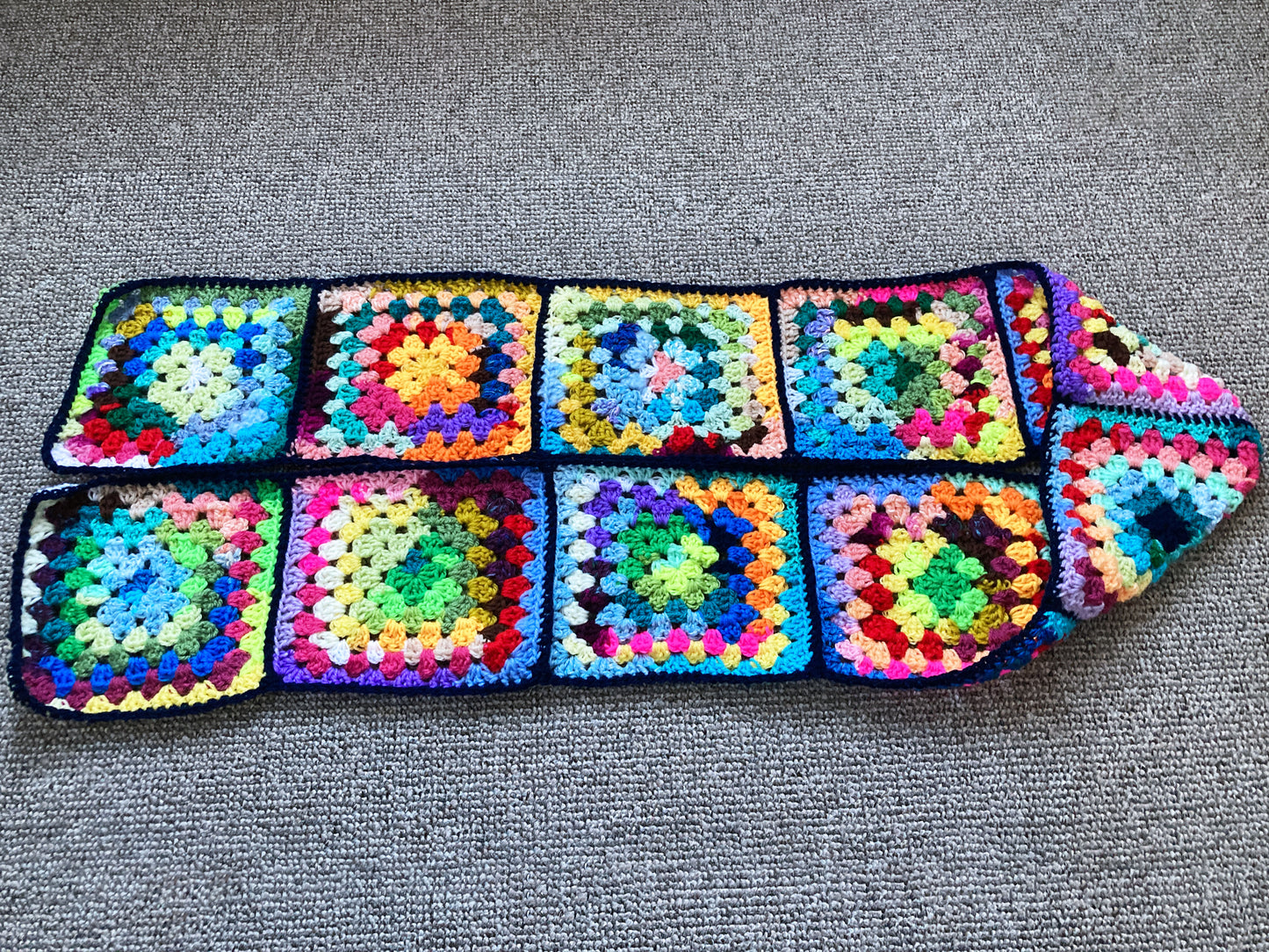 Rainbow granny square scarf