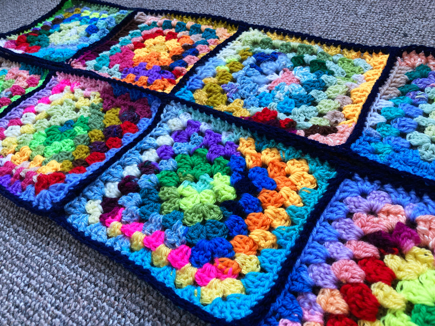 Rainbow granny square scarf